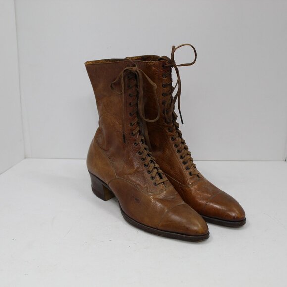 Antique Hamilton Brown Makers Shoe Co Victorian Ladies Brown Leather Boots - Picture 1 of 14